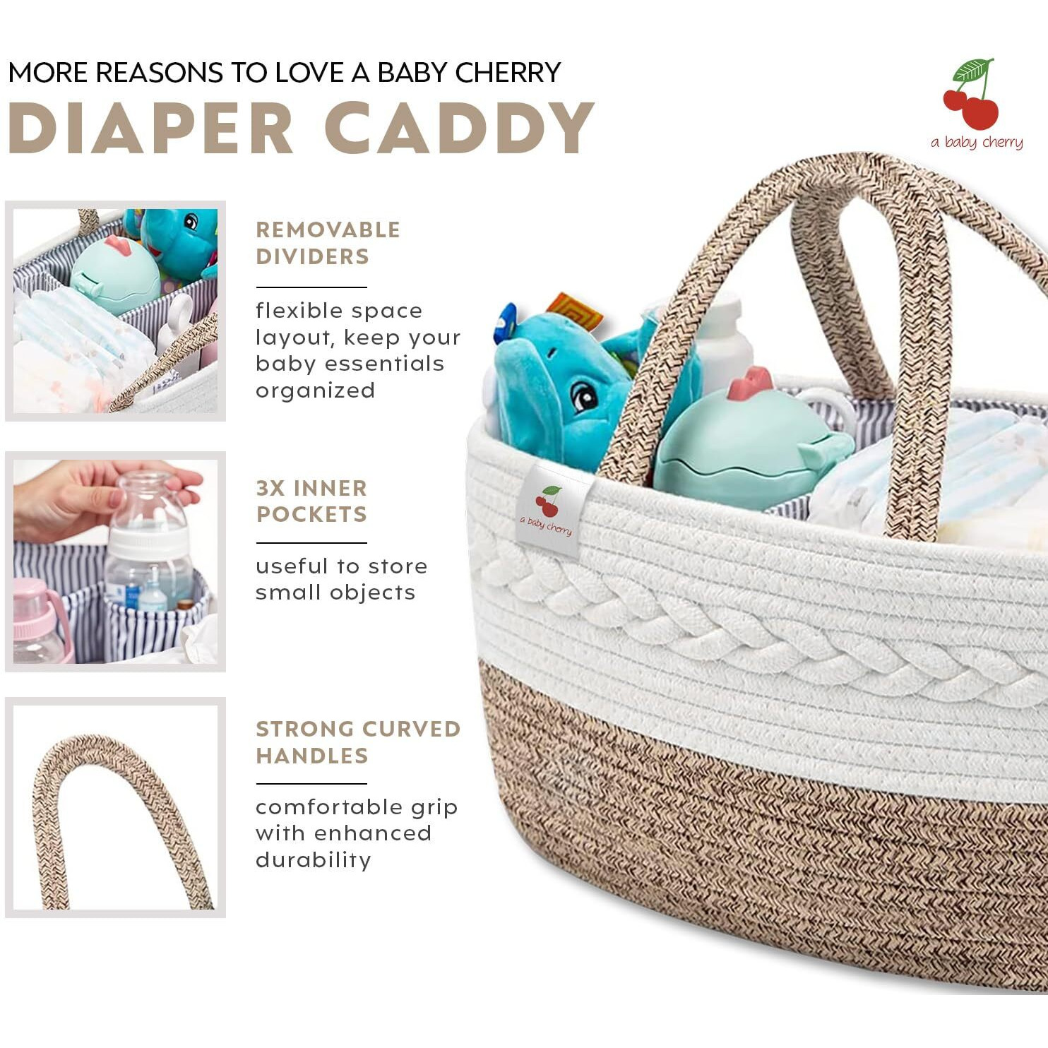 A Baby Cherry Cotton-Diaper Baby Products Caddy|Baby Bags For Newborn|Diaper Caddy Bag Organizer Large Capacity(40 * 28 * 20Cm)|Nursery Storage Bin And Car Organizer For Diapers And Baby Wipes(Brown)