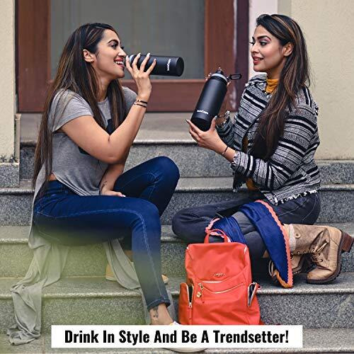 Instacuppa Thermosteel Steel Fruit Infuser Water Bottle 1 Litre, Tritan Infusion Unit, Detox Infused Recipe Ebook, 2 Lids (Black)
