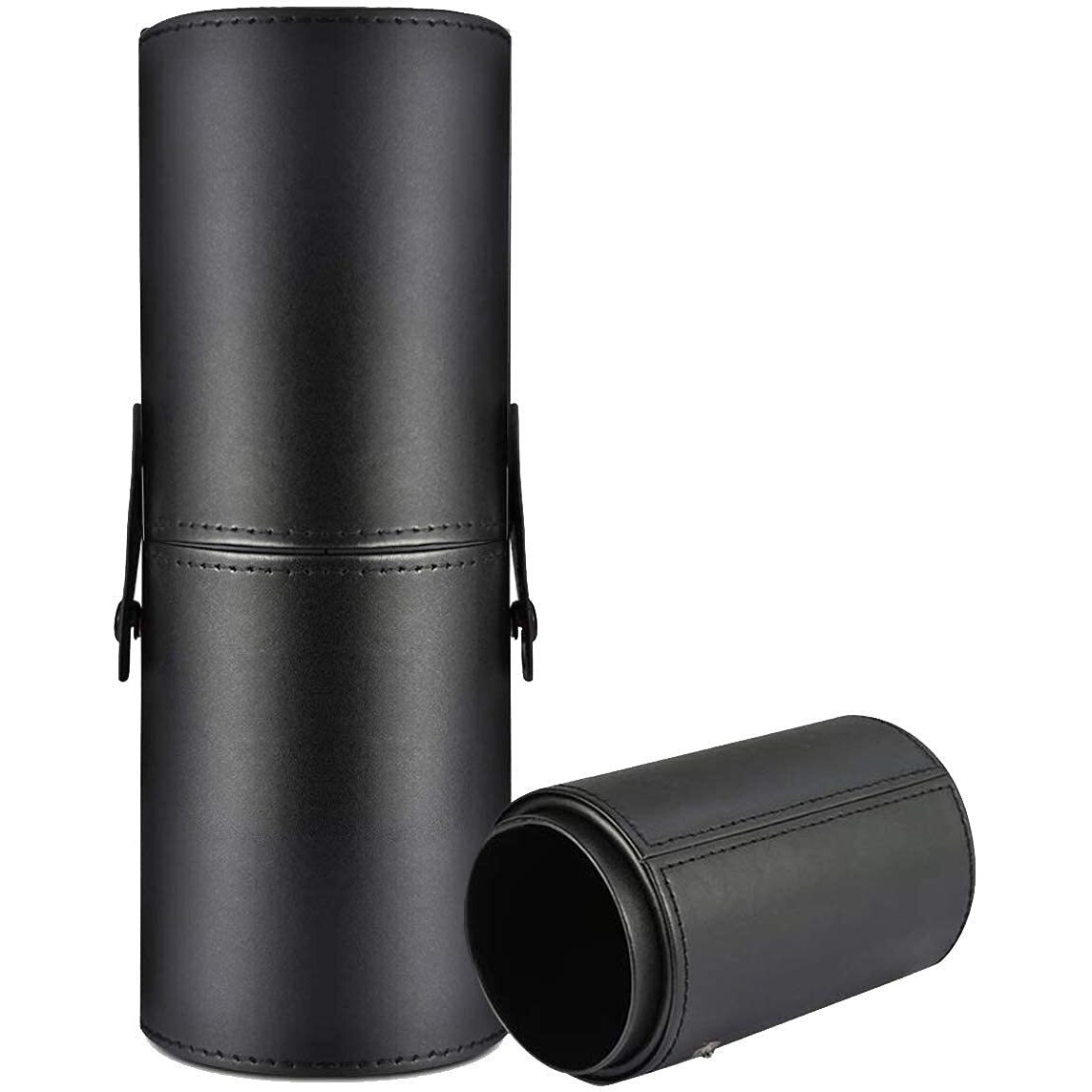 Finemoe Large Makeup Brush Holder For Makeup Artist&Makeup Brushes Set Organizer For Travel,Premium Pu Leather Makeup Brush Stand Cosmetic Dustproof Makeup Brush Pouch&Pouch Cup Case(Black),7.6 Cm