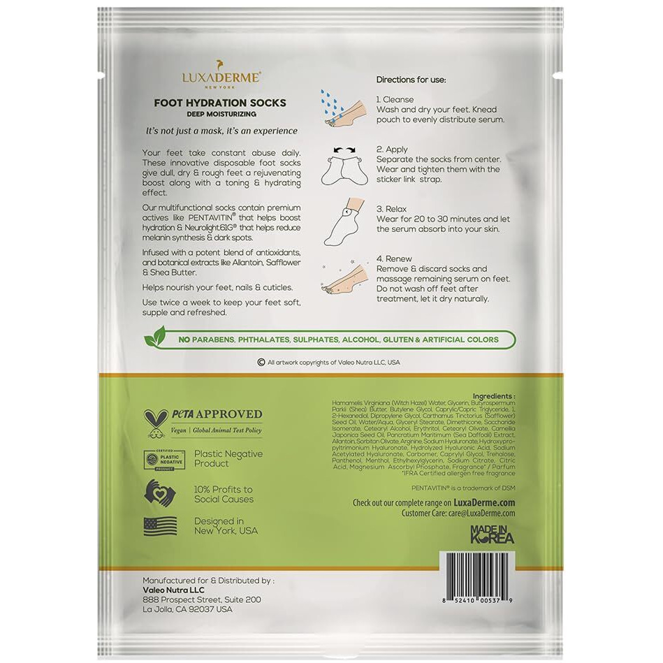 Luxaderme Foot Hydrating Socks | Deeply Moisturizes Dry & Dull Skin | Reduces Pigmentation | Nourishes Nails & Cuticles (Pack Of 2)