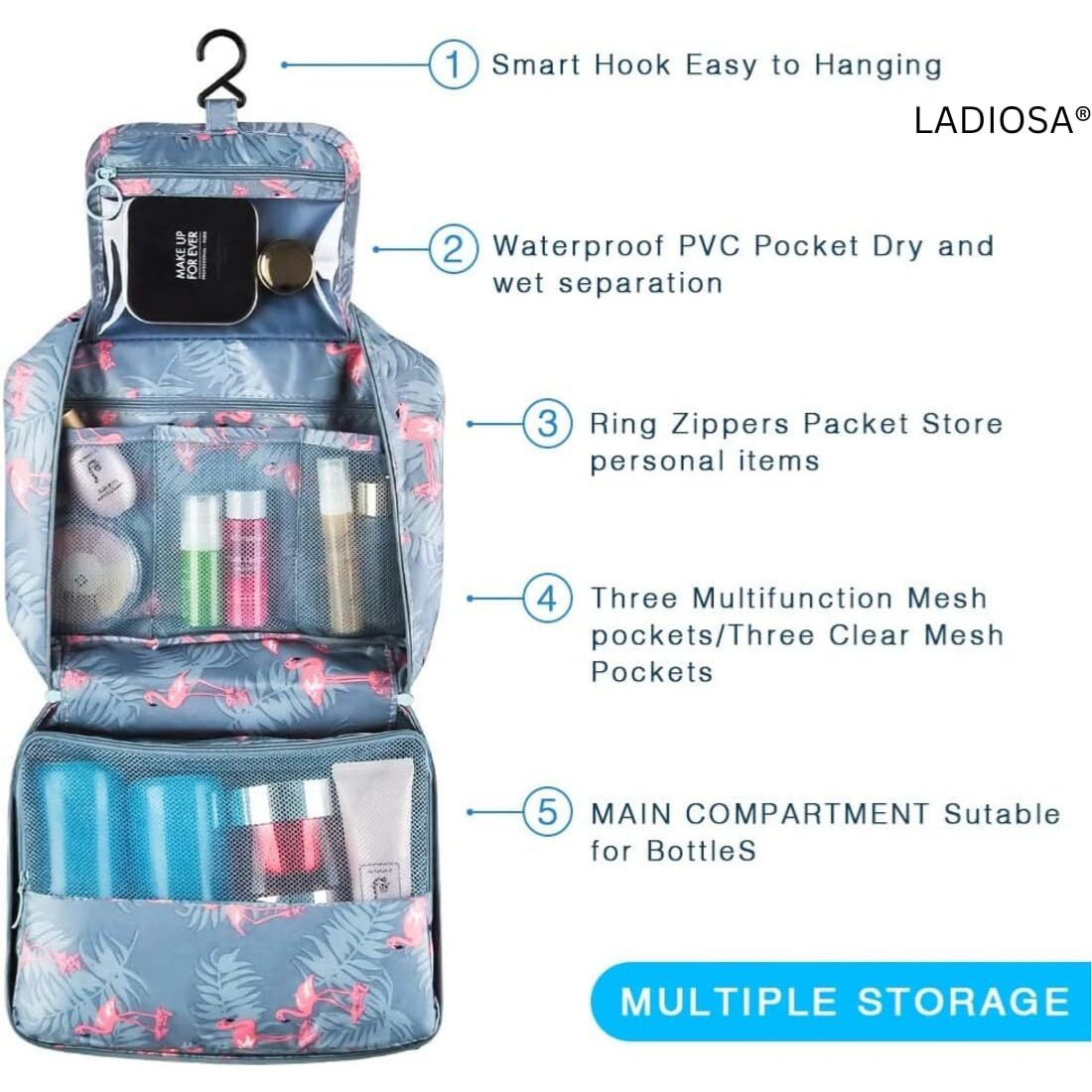 Ladiosa Toiletry Bag,Travel Kit,Toiletry Bag For Women,Travel Kit For Women,Travelling Bag For Women,Travel Essentials For Women,Accessories Organizer For Women,Travelling Kit,Blue