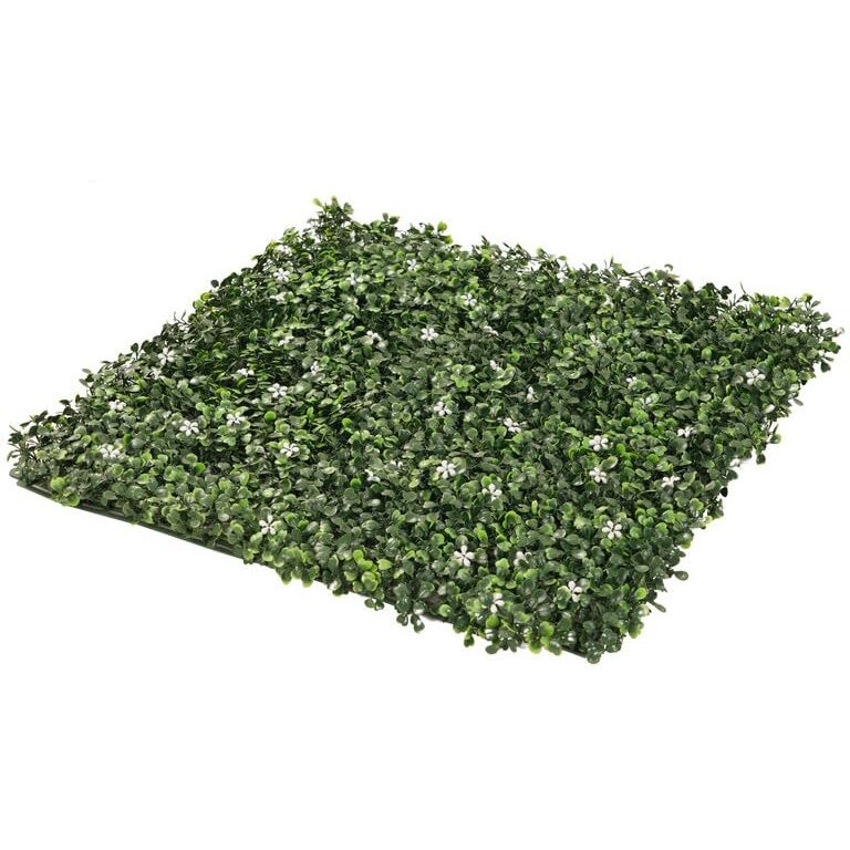 Golden Cart Plastic Artificial Wall Grass For Home Decoration (3 Pcs) I Grass Mat For Wall I Vertical Garden Artificial Plants (Lemon Green White Flowers Design, 50Cm X 50Cm X 5Cm, Pack Of 3)