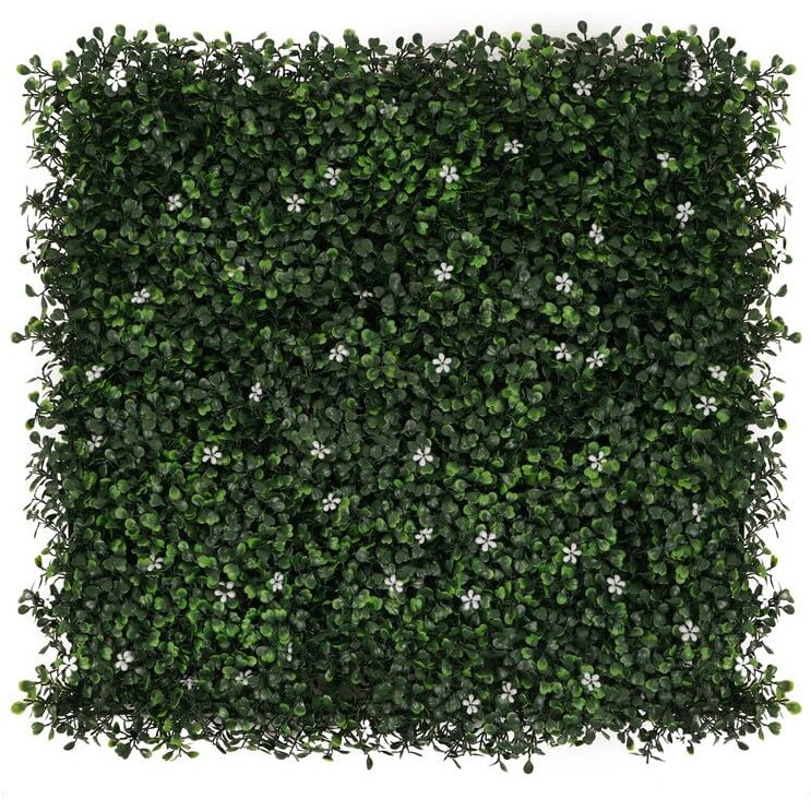 Golden Cart Artificial Wall Grass For Home Decoration (7 Pcs) I Grass Mat For Wall I Vertical Garden Artificial Plants (Lemon Green White Flowers Design, 50Cm X 50Cm X 5Cm, Pack Of 7)