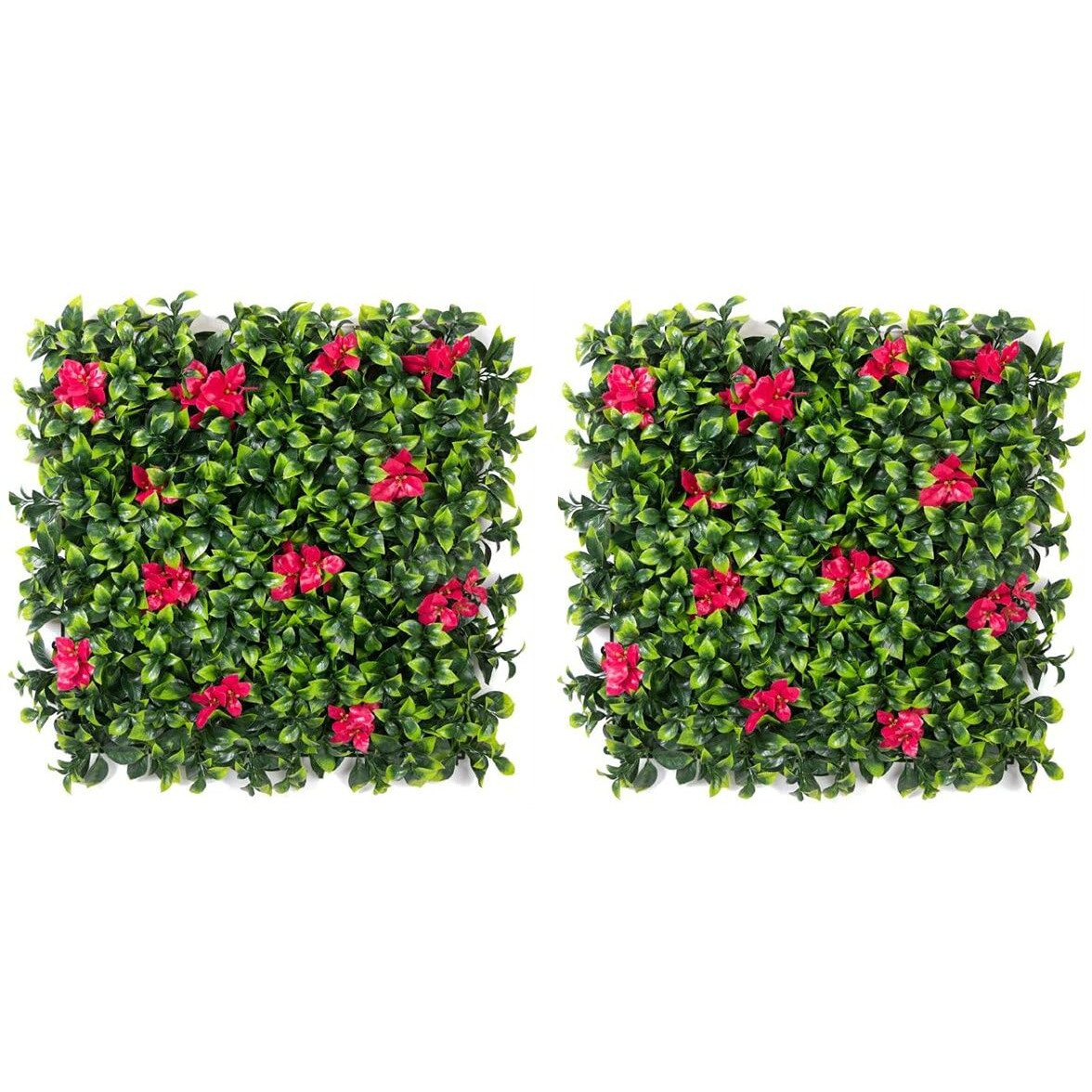 Golden Cart Plastic Artificial Wall Grass For Home Decoration (2 Pcs) I Grass Mat For Wall I Vertical Garden Artificial Plants (Lemon Green With Large Red Flowers, 50Cm X 50Cm X 5Cm, Pack Of 2)