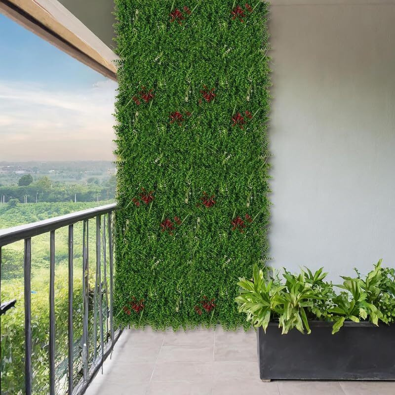 Golden Cart Artificial Wall Grass For Home Decoration (9 Pcs) I Grass Mat For Wall I Vertical Garden Artificial Plants (Green, Red & Purple, 60Cm X 40Cm X 8Cm, Pack Of 9)