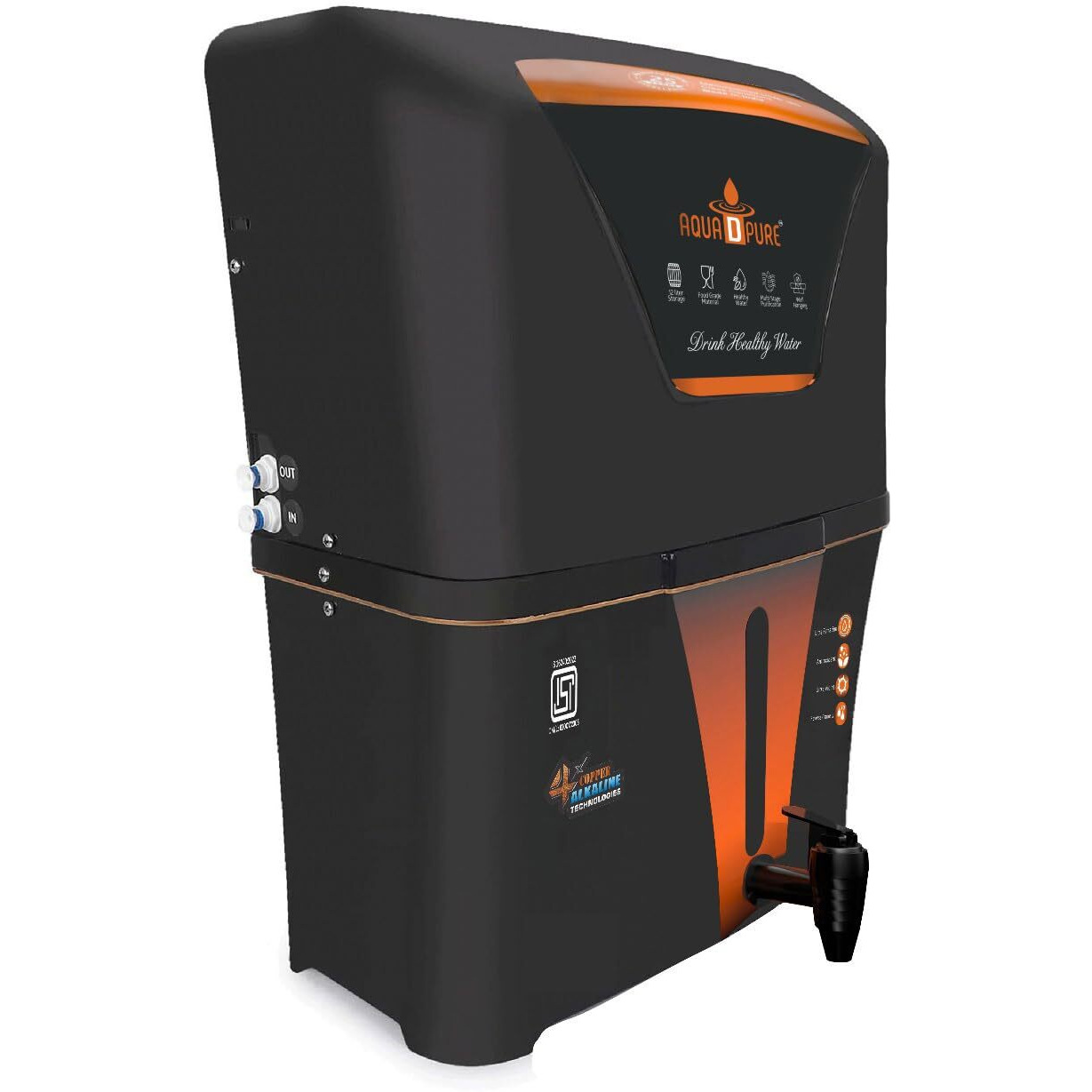Aqua D Pure 4 In 1 Alkaline Ro Waer Purifier With Goodness Of Copper And Ro, Uv, Uf, Inbuilt Tds Adjuster, Multisource Water Compatibility, Black