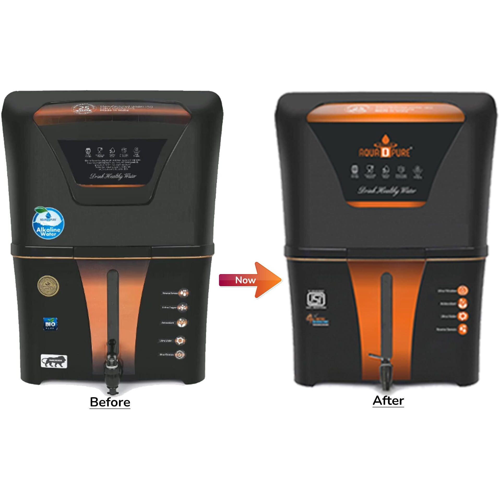Aqua D Pure 4 In 1 Alkaline Ro Waer Purifier With Goodness Of Copper And Ro, Uv, Uf, Inbuilt Tds Adjuster, Multisource Water Compatibility, Black