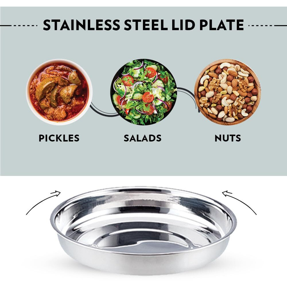 Borosil Carry Fresh Stainless Steel Lunchbox | 3Pc Set (280Ml X 2 + 475Ml X 1 Chapati Dabba) | Tiffin For Office, School & College With Food Grade Steel | Leakproof & Dishwasher Safe | 1 Year Warranty