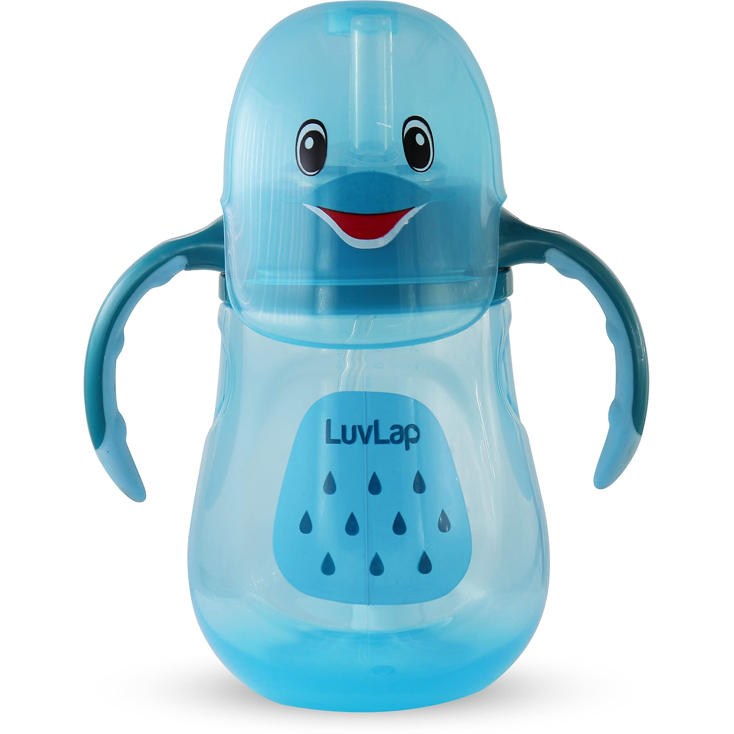 Luvlap Little Dolphin Sipper For Infant/Toddler 280Ml, Anti-Spill Sippy Cup With Soft Silicone Straw Bpa Free, 12M+ (Blue)