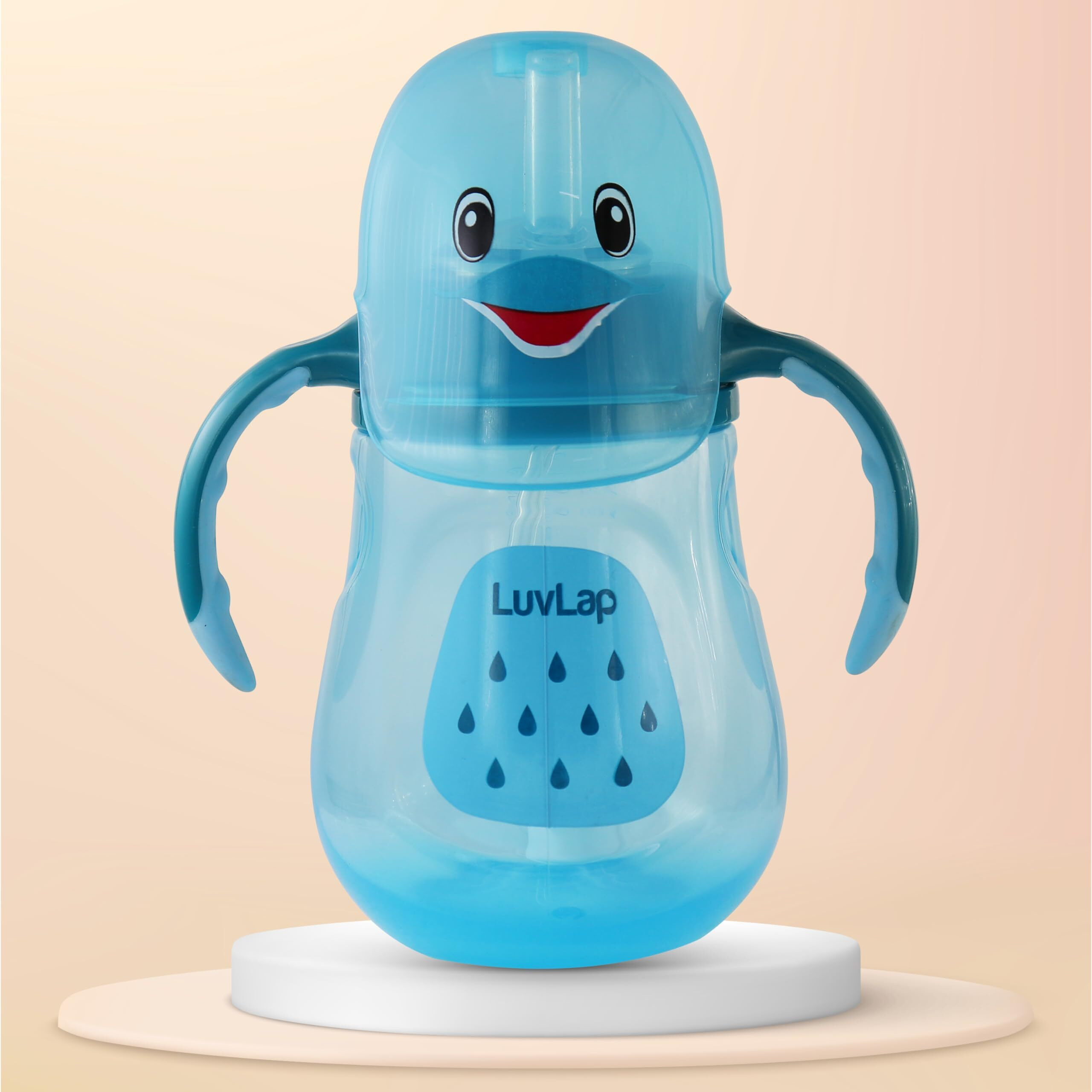 Luvlap Little Dolphin Sipper For Infant/Toddler 280Ml, Anti-Spill Sippy Cup With Soft Silicone Straw Bpa Free, 12M+ (Blue)