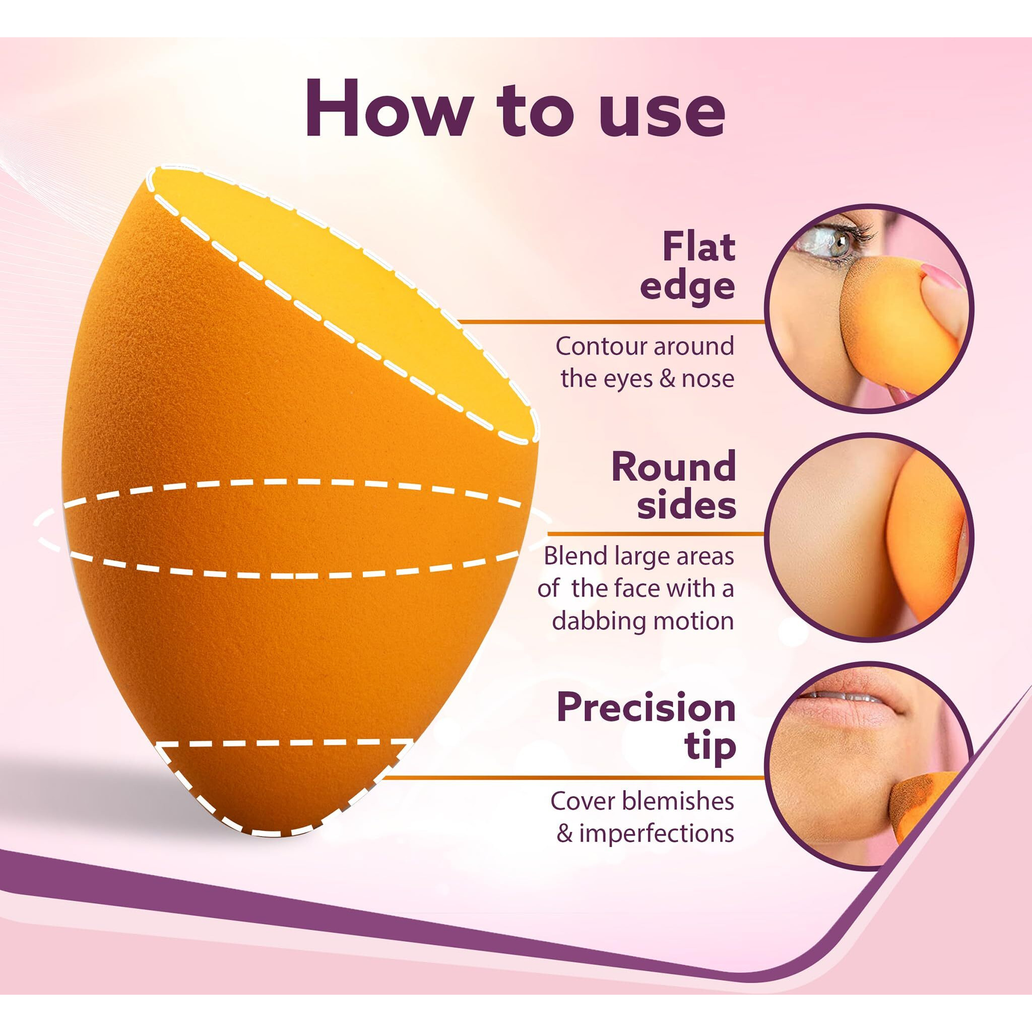 Agaro Complexion Sponge, Make Up Sponge Set, Foam Technology For Liquid Foundation, Creams And Powder, Latex Free Wet And Dry Makeup, Orange, Pack Of 1