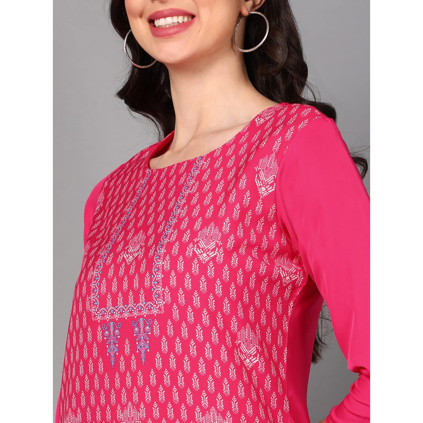 Vaamsi Women's Crepe Ethnic Motifs Printed Straight Kurta (Vpk1676_Pink_S)