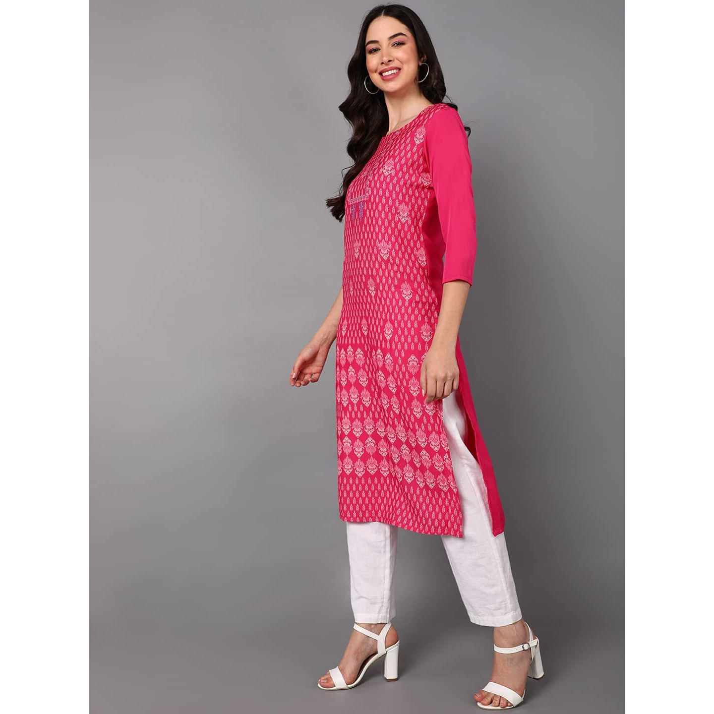 Vaamsi Women's Crepe Ethnic Motifs Printed Straight Kurta (Vpk1676_Pink_S)