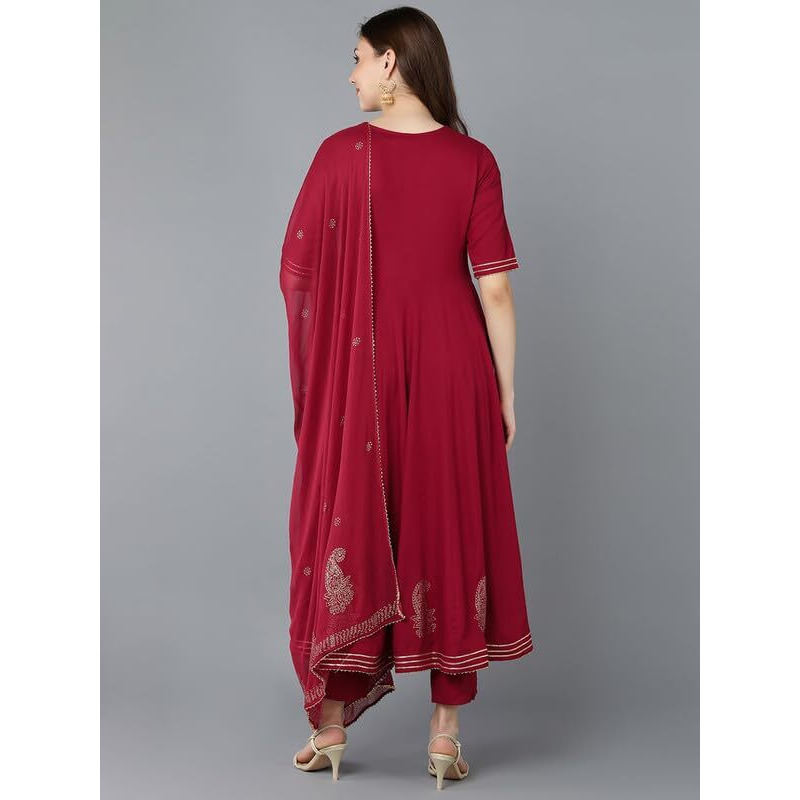 Vaamsi Women's Viscose Rayon Embroidered Kurta Pant With Dupatta (Vkskd1481, Xxl, Maroon)
