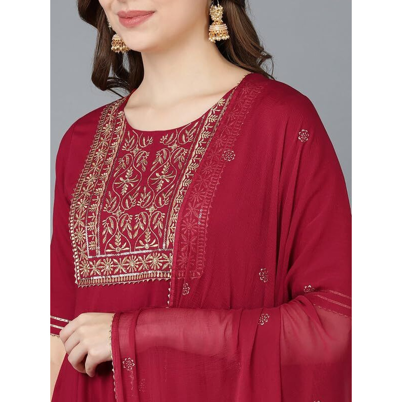 Vaamsi Women's Viscose Rayon Embroidered Kurta Pant With Dupatta (Vkskd1481, Xxl, Maroon)