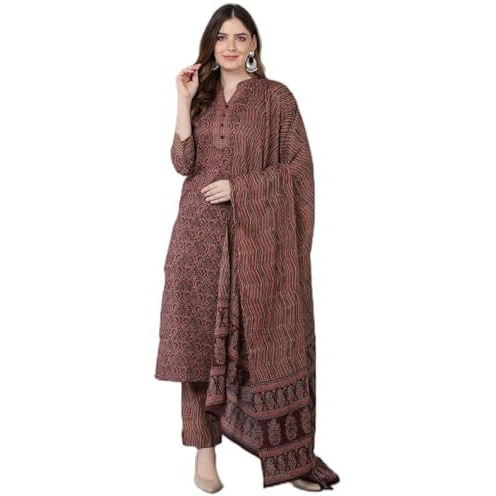 Vaamsi Women's Printed Kurta Trousers With Dupatta (Vkskd1544_Xs_Maroon)