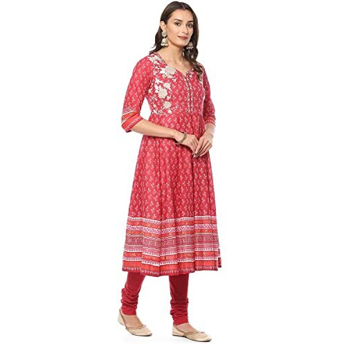Biba Women Printed Fitted Salwar Kurta Dupatta(Skdassorted8618_Red_34)