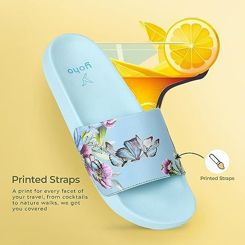 Yoho Tropica Printed Comfortable Women Slides | Stylish & Waterproof | Soft Inner Lining On Strap