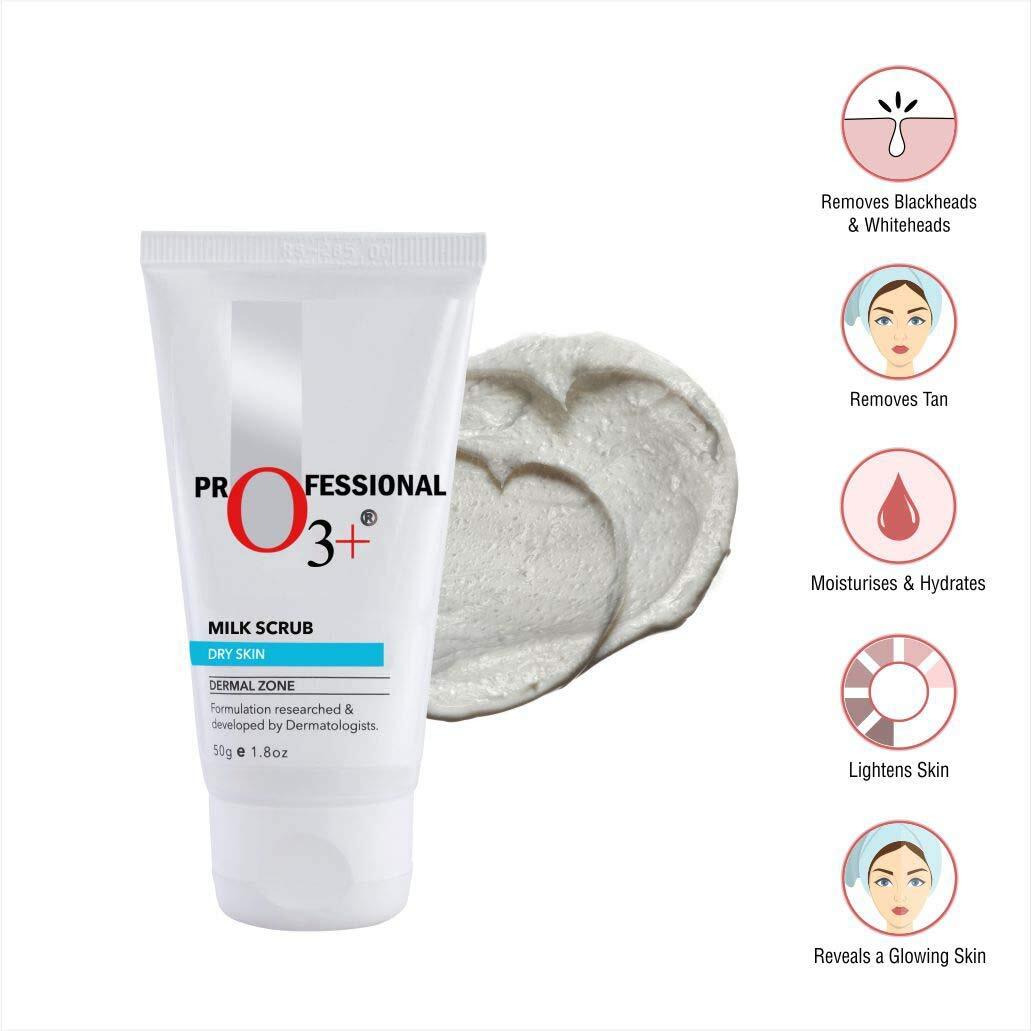 O3+ Milk Scrub Enriched With Macadamia Nuts Extracts For Clean & Bright Complexion, 50G