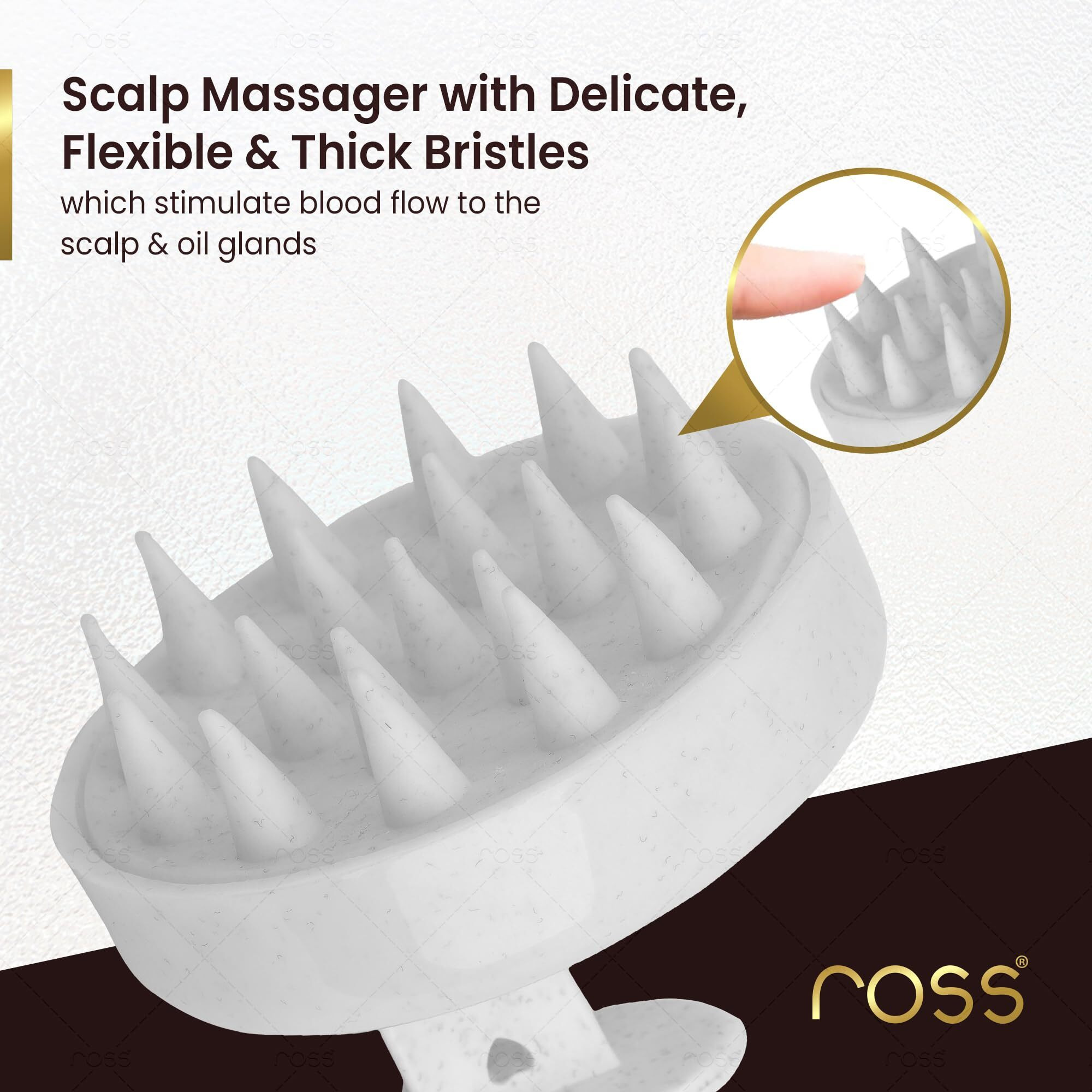 Ross Round Hair Scalp Manual Massager Shampoo Hair Brush, Super Soft Bristles For Exfoliating, Anti-Dandruff (Textured White)