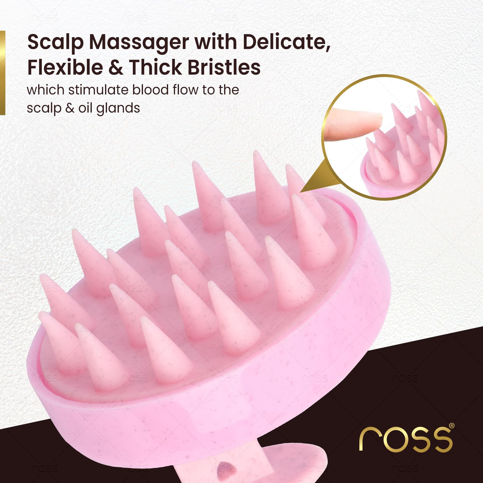 Ross Round Hair Scalp Manual Massager Shampoo Hair Brush, Super Soft Bristles For Exfoliating, Anti-Dandruff (Textured Pink)