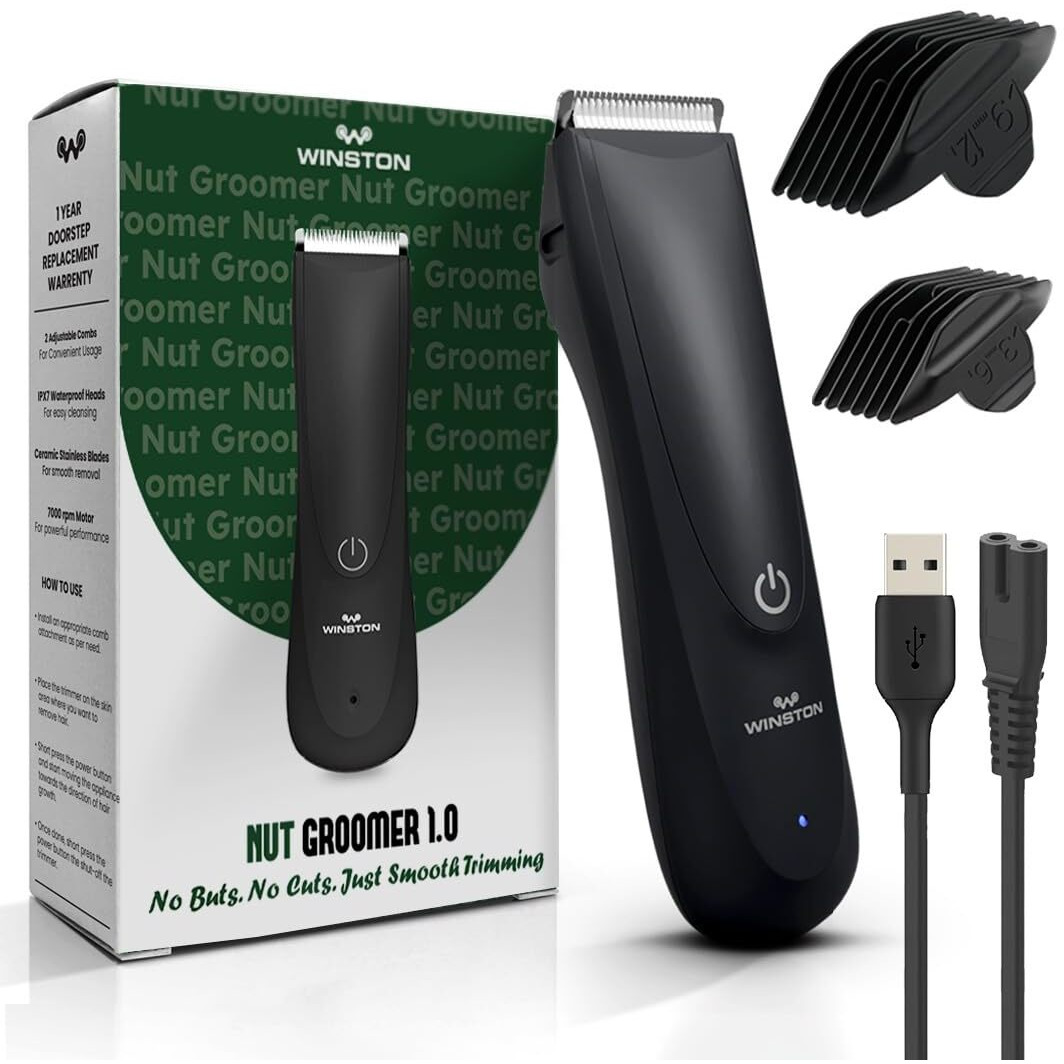 Winston Rechargeable Waterproof Body And Ball Trimmer For Men - Nut Groomer 1.0, Suitable For Beard Trimmer, Private Part Shaving, Pubic Hair With No-Cut Ceramic Blade  120 Min Cordless Use