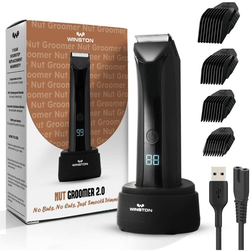 Winston Rechargeable Waterproof Body And Ball Trimmer For Men - Nut Groomer 2.0, Suitable For Beard Trimmer, Private Part Shaving, Pubic Hair With No-Cut Ceramic Blade  120 Min Cordless Use