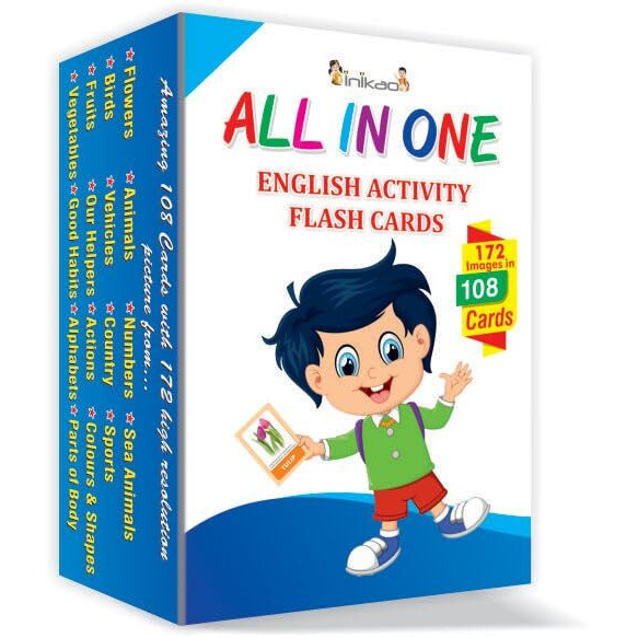 Inikao All In One English Activity Cognitive_Skills Flash Cards Combo Collections For Early Learning (Abcd Alphabets & General Knowledge 150+ Pictures In 108 Flashcard For Kids Age 2 Years+ Old)
