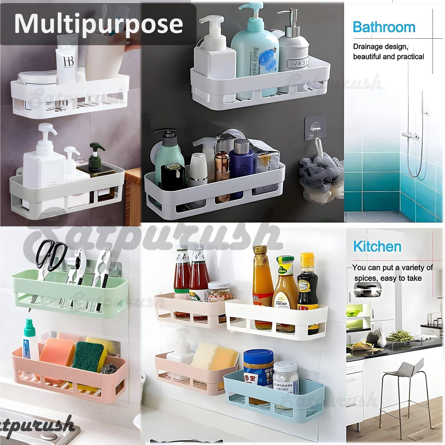 Satpurush Bathroom Accessories, Bathroom Rack, Bathroom Shelf Organizer, Wall Mounted Shelf, Bathroom Hardware And Accessories, Storage Racks, (2 Pack, Bath Shelf) Plastic, White