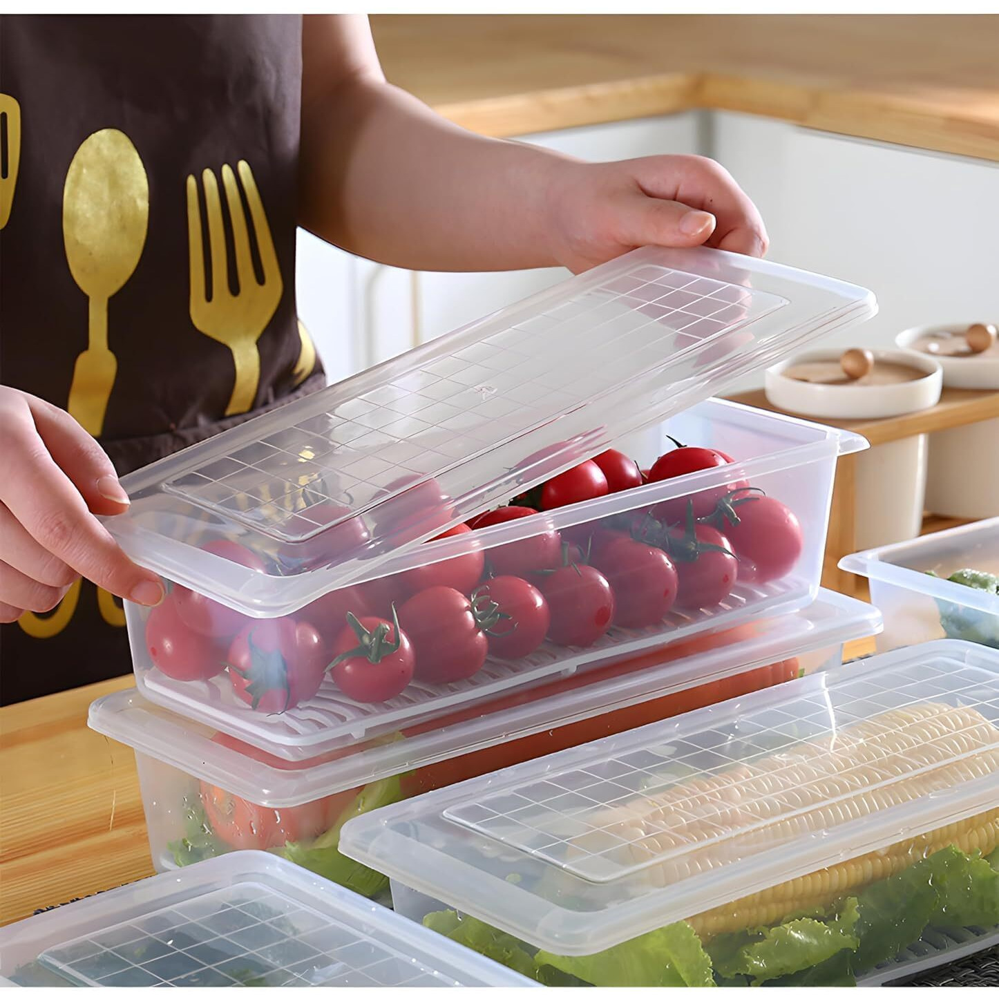 Satpurush Fridge Storage Boxes - Kitchen Containers Set, Masala Box For Kitchen, Plastic Storage Box For Kitchen, Fridge Organiser, Vegetable And Refrigerator Containers For Storage (5)