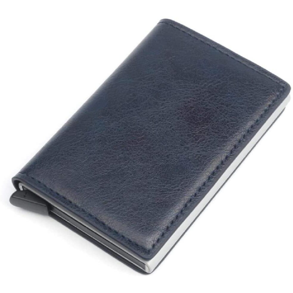 Vogard Men's Genuine Leather Wallet | Rfid Blocking Aluminum Automatic Pop Up Credit Card Holder Case | 8 Card Slots (24 Blue)