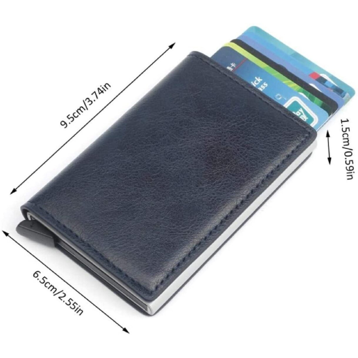 Vogard Men's Genuine Leather Wallet | Rfid Blocking Aluminum Automatic Pop Up Credit Card Holder Case | 8 Card Slots (24 Blue)