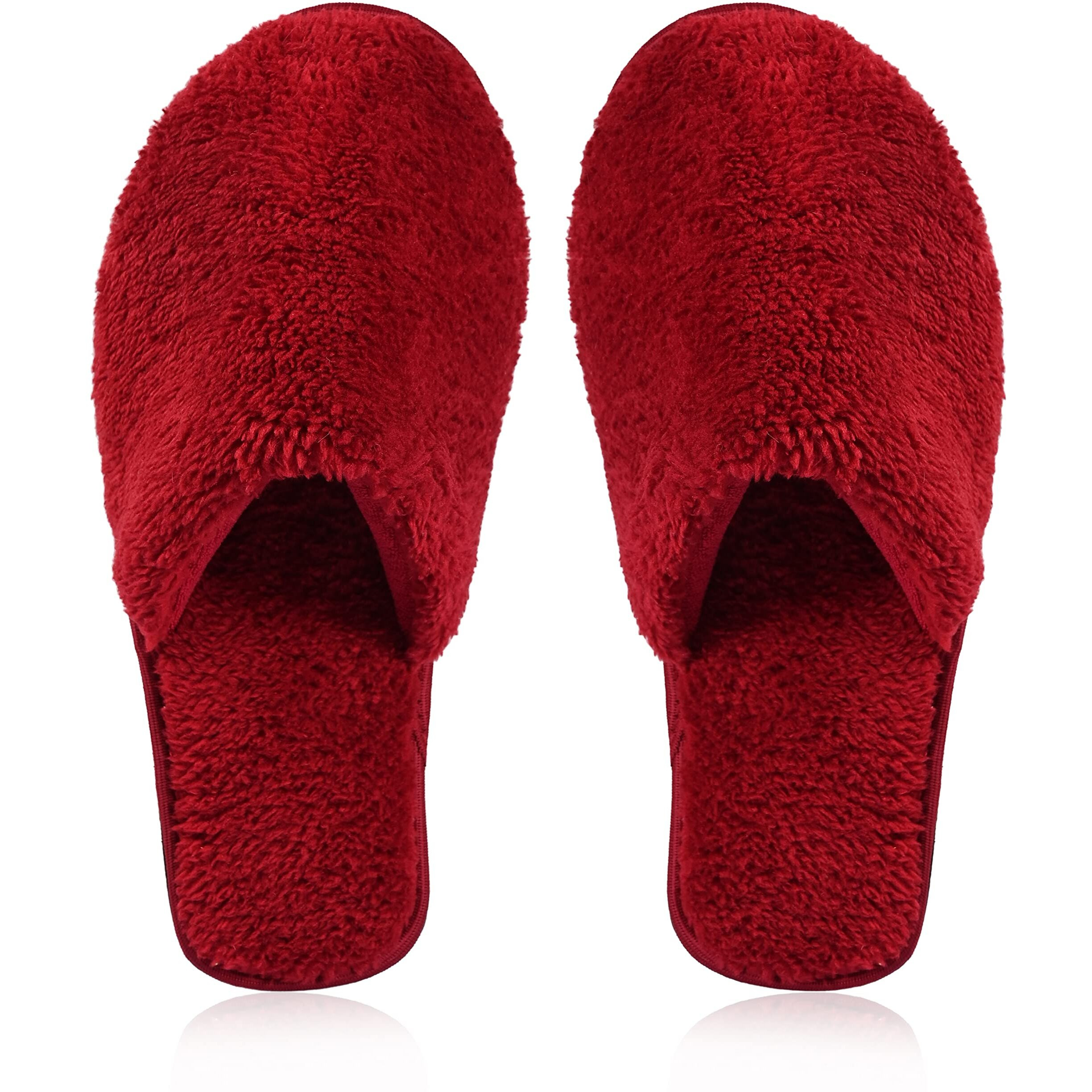 Mifuzi Women's Furry Fur Slippers For Home House Bedroom Room Indoor Carpet Cozy Comfortable Closed Toe Soft Sole Fluffy Fuzzy Plush Warm Cloth Woolen Winter Slippers Red 6