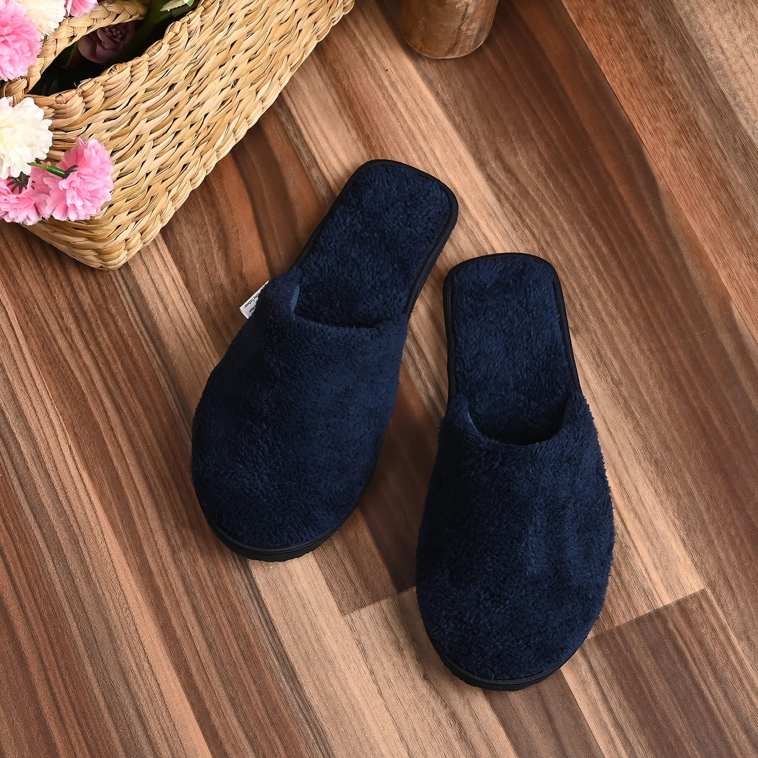Mifuzi Women's Furry Fur Slippers For Home House Bedroom Room Indoor Carpet Cozy Comfortable Closed Toe Soft Sole Fluffy Fuzzy Plush Warm Cloth Woolen Winter Slippers Blue 7