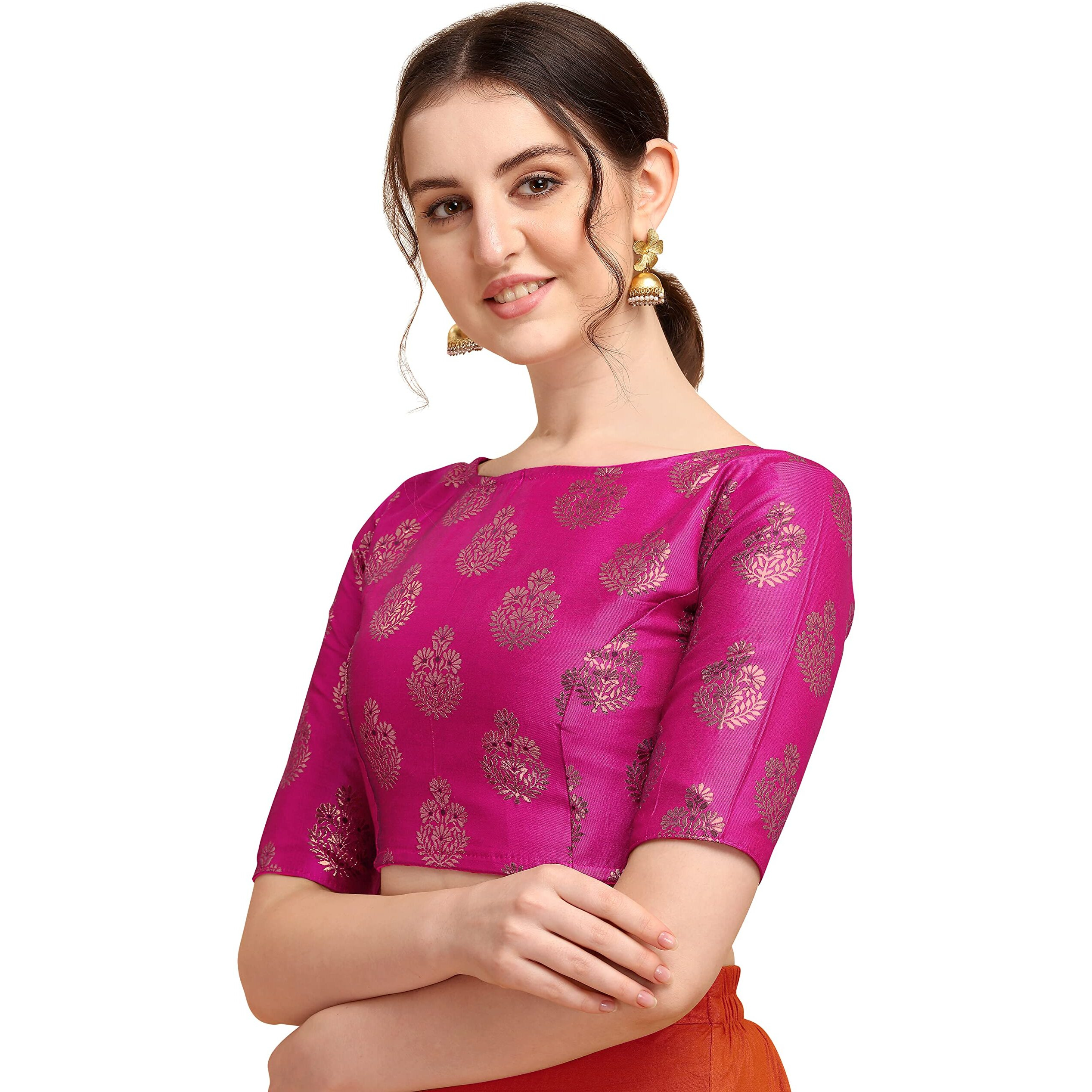 Oomph Jacquard Pink Readymade Blouse For Women - Rbbl169Xl (Color May Slightly Vary Due To Photographic Effect)