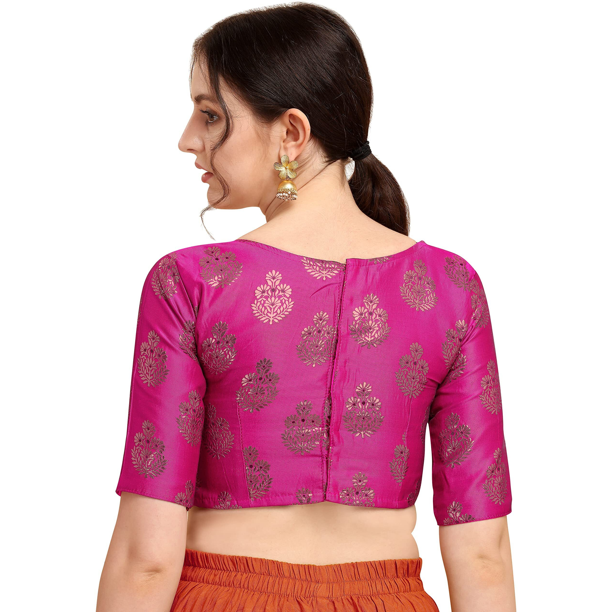 Oomph Jacquard Pink Readymade Blouse For Women - Rbbl169Xl (Color May Slightly Vary Due To Photographic Effect)