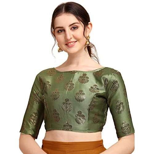 Oomph Women's Indian Ethnic Wear Designer Floral Pattern Zari Work Boat Neck Half Sleeve Readymade Non - Padded Blouse For Saree And Lehnga And Palazzos Or Skirts For A Fusion Twist.