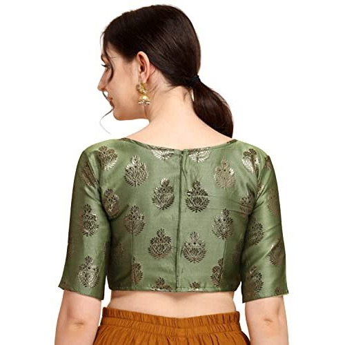 Oomph Women's Indian Ethnic Wear Designer Floral Pattern Zari Work Boat Neck Half Sleeve Readymade Non - Padded Blouse For Saree And Lehnga And Palazzos Or Skirts For A Fusion Twist.