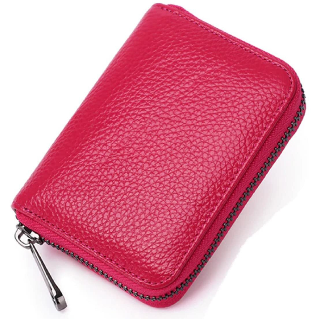 Vogard Unisex Genuine Leather Wallet With Zipper | Rfid Blocking Card Holder Zipper Wallet (Pop51-Red)
