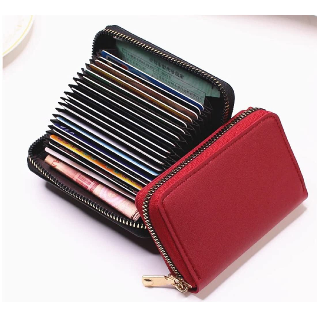 Vogard Unisex Genuine Leather Wallet With Zipper | Rfid Blocking Card Holder Zipper Wallet (Pop51-Red)