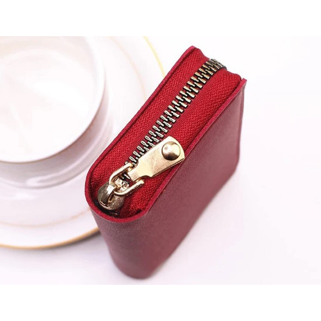 Vogard Unisex Genuine Leather Wallet With Zipper | Rfid Blocking Card Holder Zipper Wallet (Pop51-Red)
