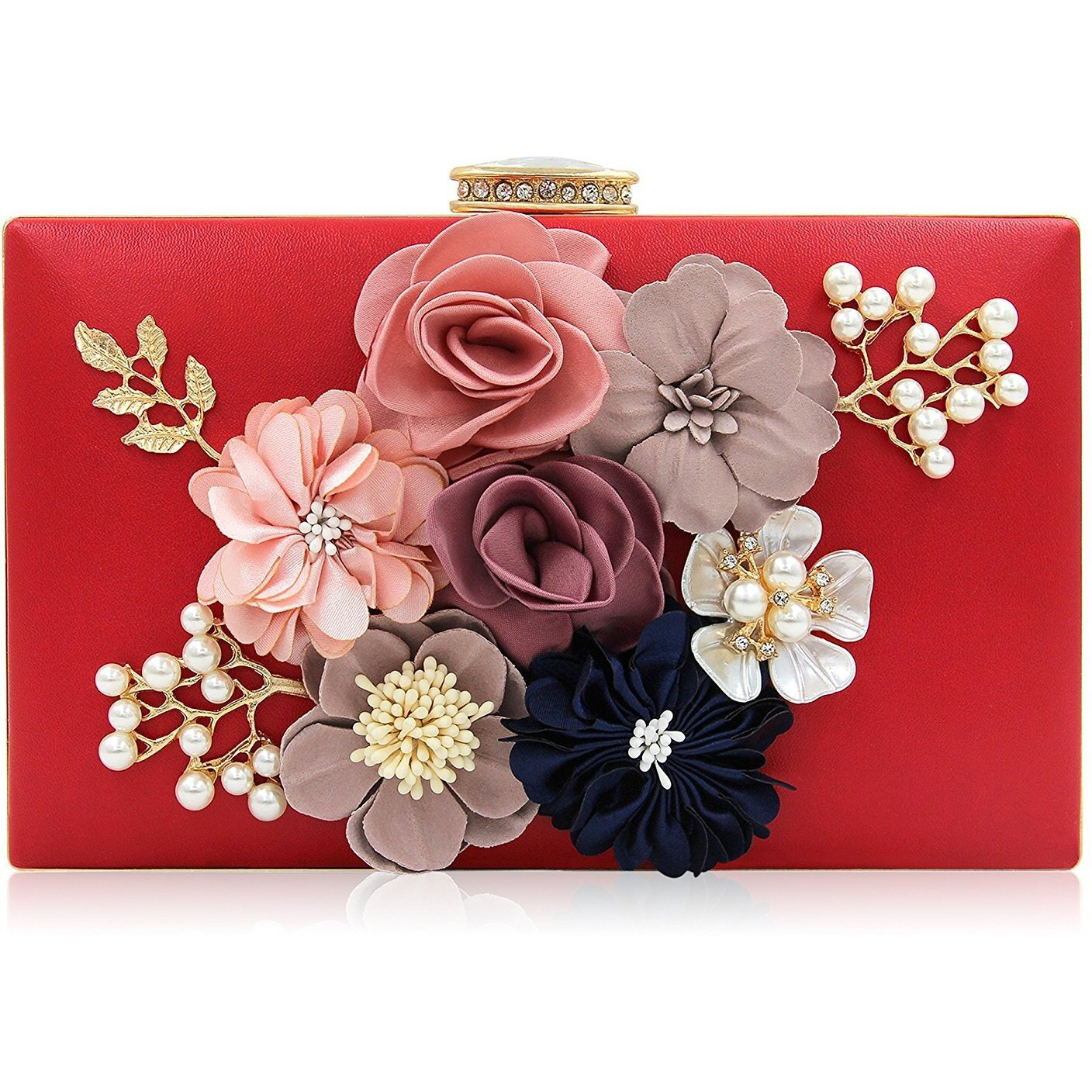 Inovera (Label) Ladies Floral Evening Clutch Women Party Wedding Purse Bag (Red)
