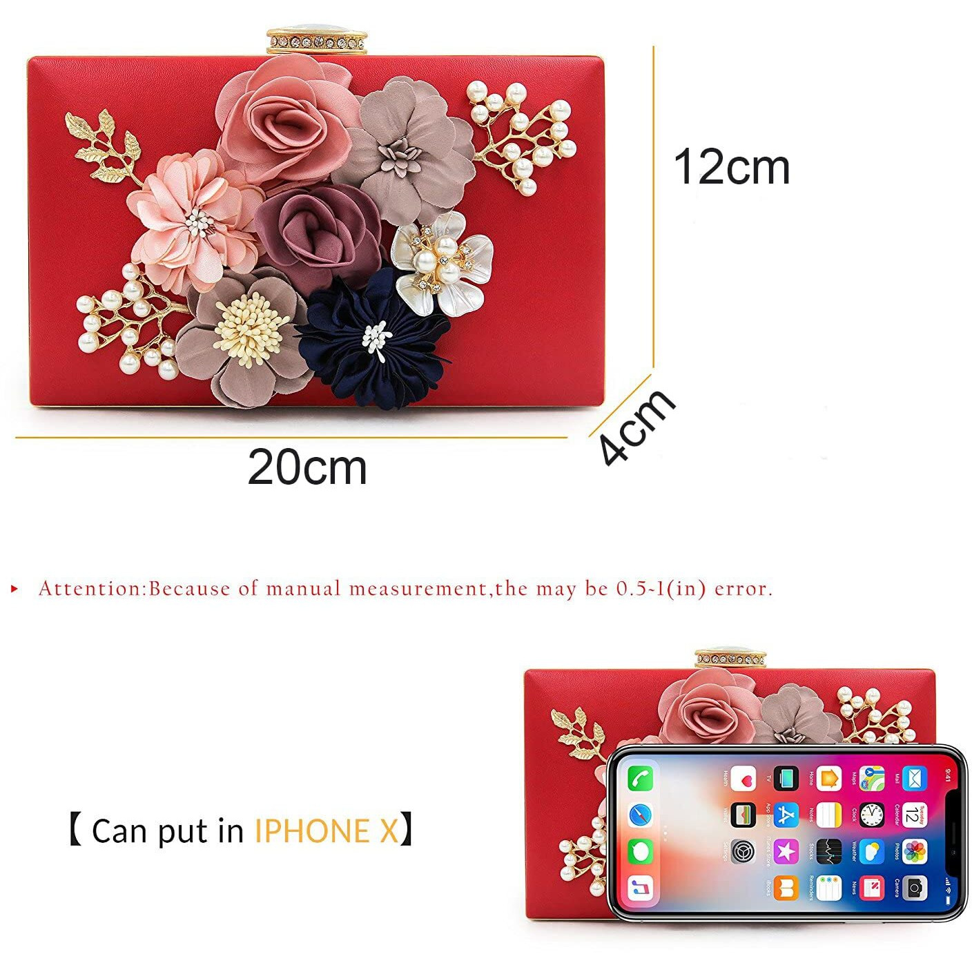 Inovera (Label) Ladies Floral Evening Clutch Women Party Wedding Purse Bag (Red)