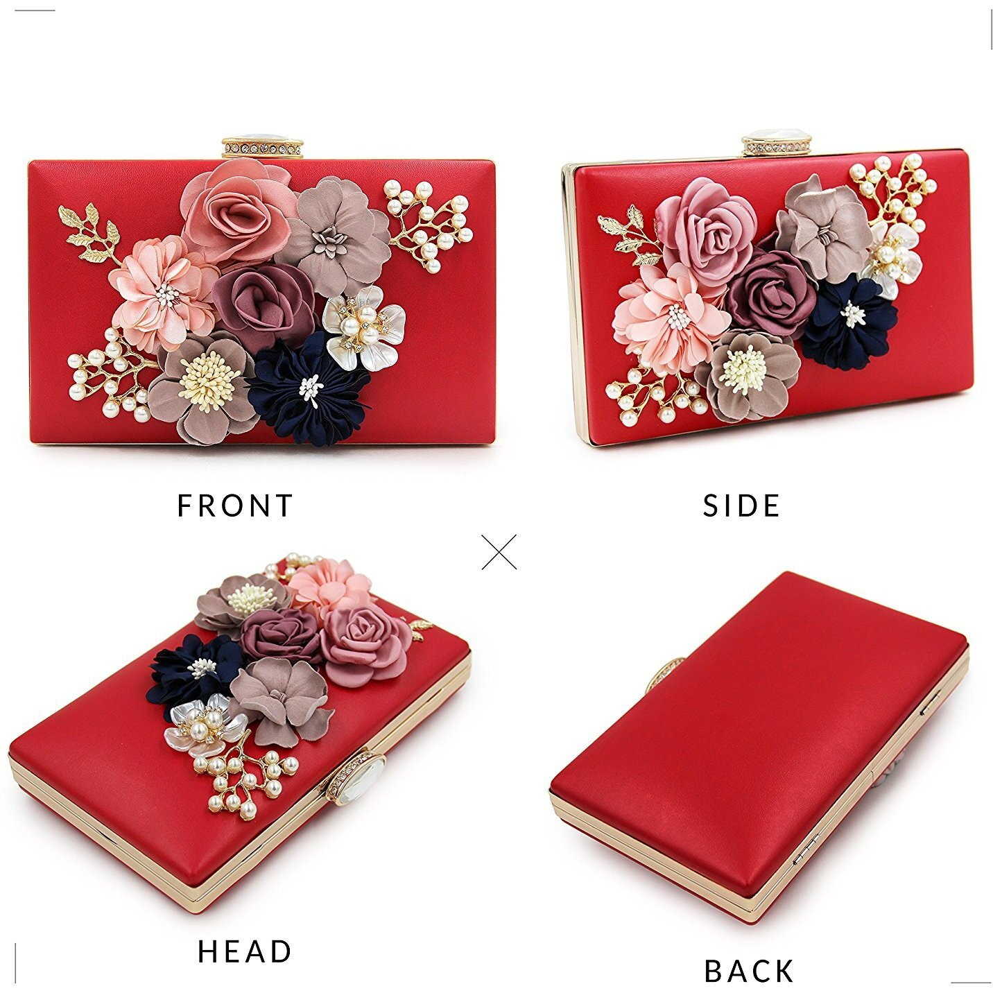 Inovera (Label) Ladies Floral Evening Clutch Women Party Wedding Purse Bag (Red)
