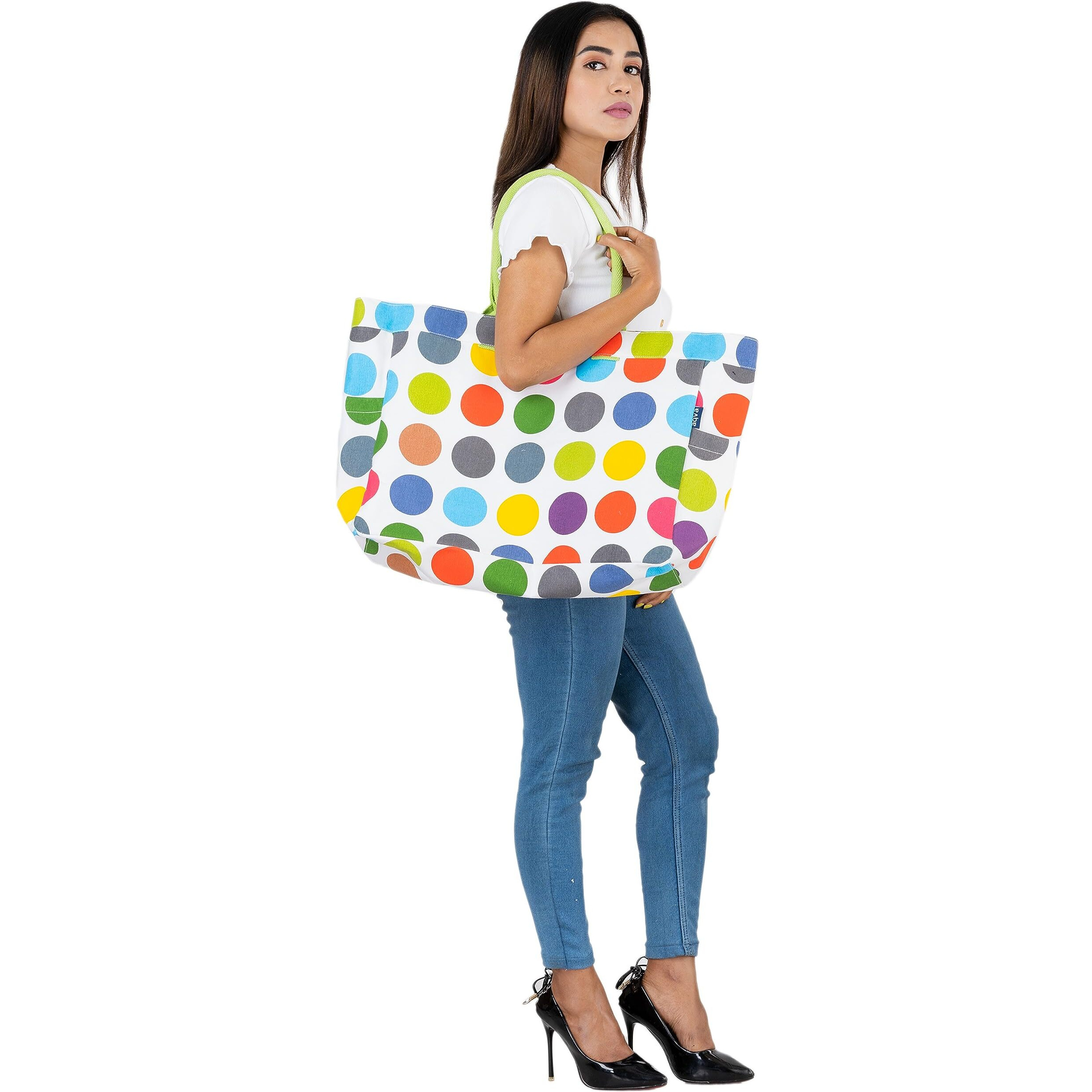 Aqva Stripe Printed Tote Bag For Women | Ladies Casual Handbag For Shopping, Travel With Top & Inner Zip Pocket | Versatile Trendy Handbag For College Girls (Multispot)
