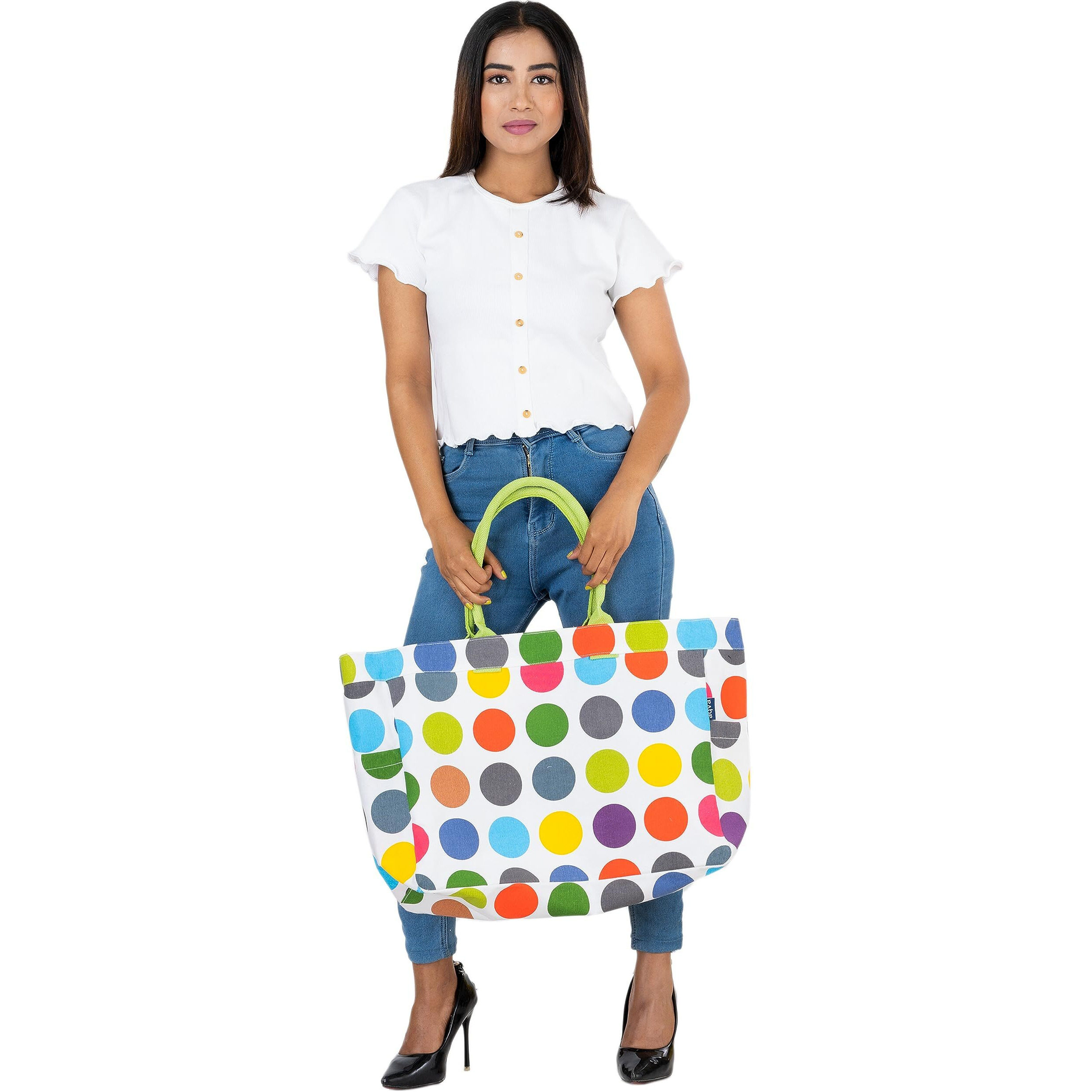 Aqva Stripe Printed Tote Bag For Women | Ladies Casual Handbag For Shopping, Travel With Top & Inner Zip Pocket | Versatile Trendy Handbag For College Girls (Multispot)
