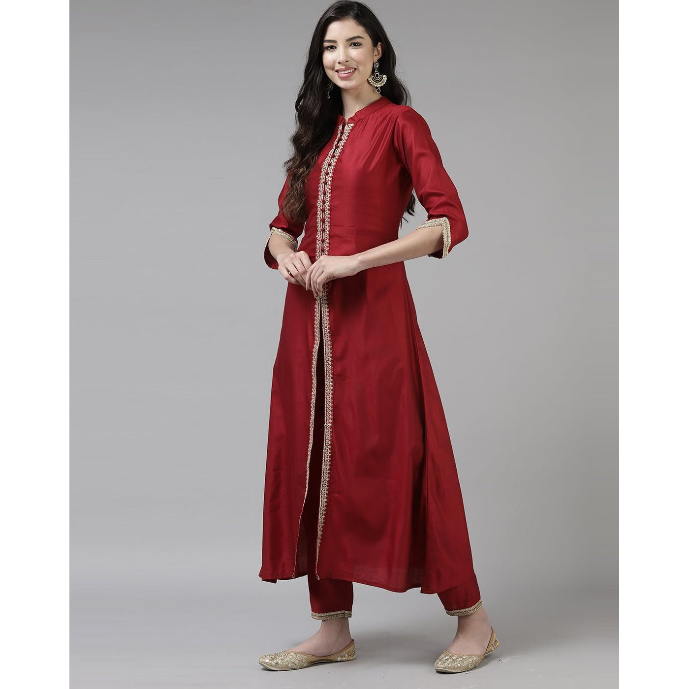Indo Era Women's Viscoseembroidered Straight Kurta Trouser With Dupatta Set (Kd9Rd3745Xxl_Red_2Xl-Size)