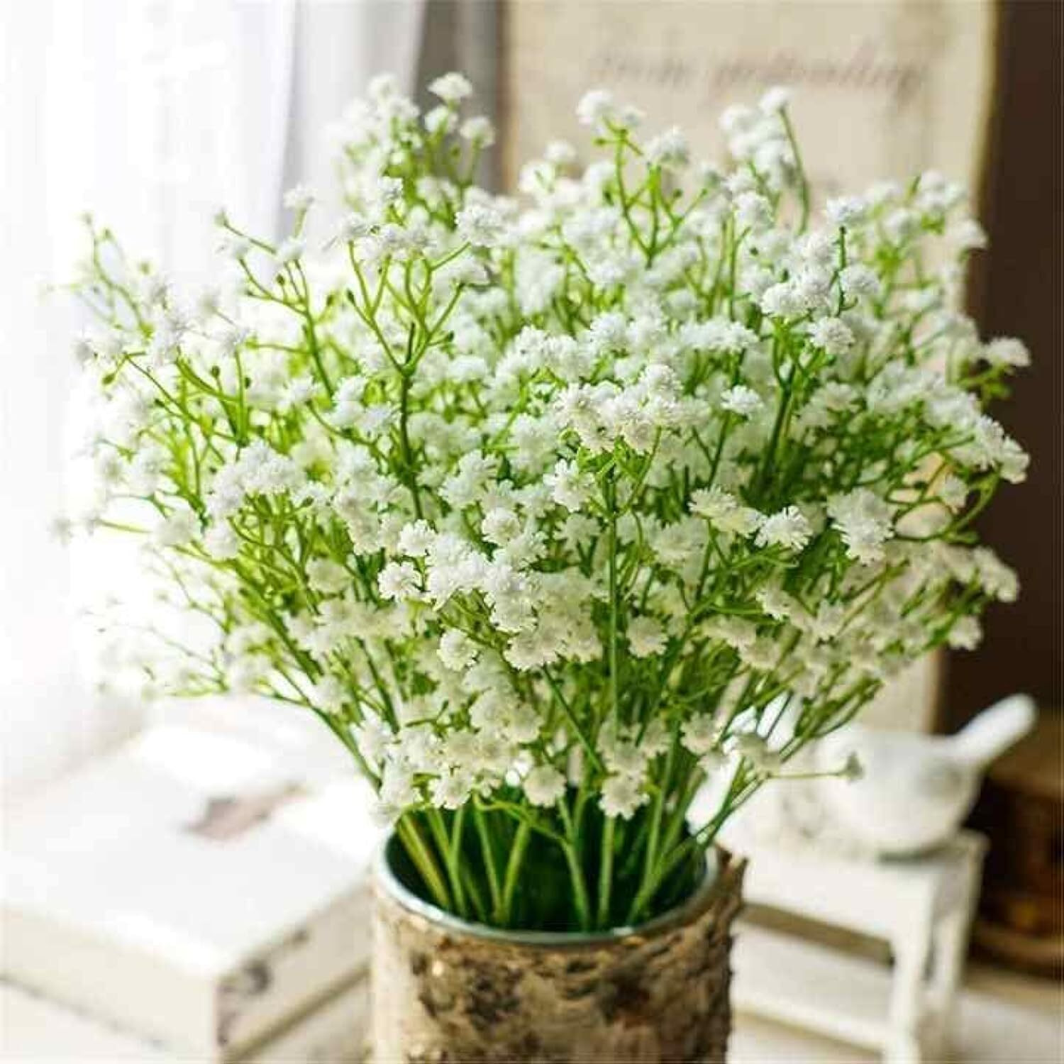 Satyam Kraft 5 Pcs Artificial BabyS Breath Flowers | Gypsophila Bouquet For Home Decor, Bedroom, Balcony, Garden & Wedding Dcoration (White, 15 X 36 Cm, Without Vase)