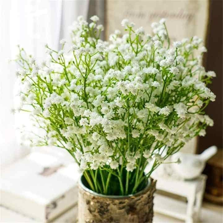 Satyam Kraft 5 Pcs Artificial BabyS Breath Flowers | Gypsophila Bouquet For Home Decor, Bedroom, Balcony, Garden & Wedding Dcoration (White, 15 X 36 Cm, Without Vase)