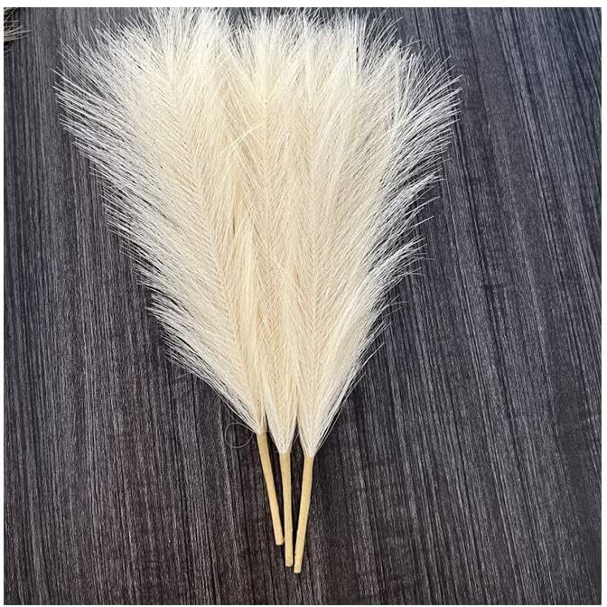 Satyam Kraft 3 Pcs Small Faux Pampas Grass | Fluffy Artificial Flowers For Home, Office, Bedroom, Wedding & Festival Dcor (Off-White, Without Vase/Pot)